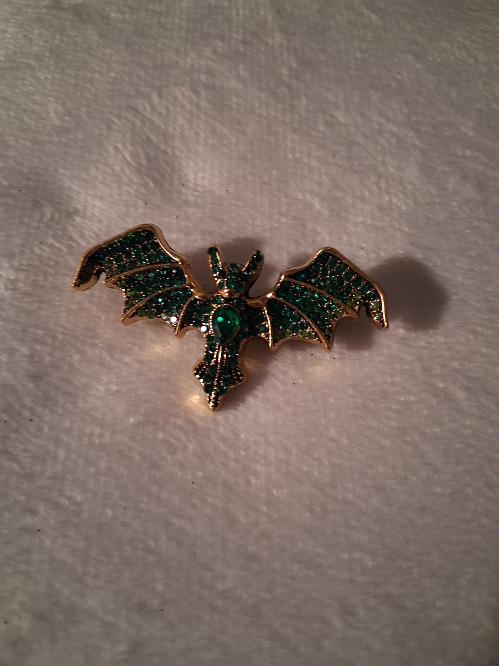 Gold-Tone Green Crystal Bat Brooch - Women Jewelry